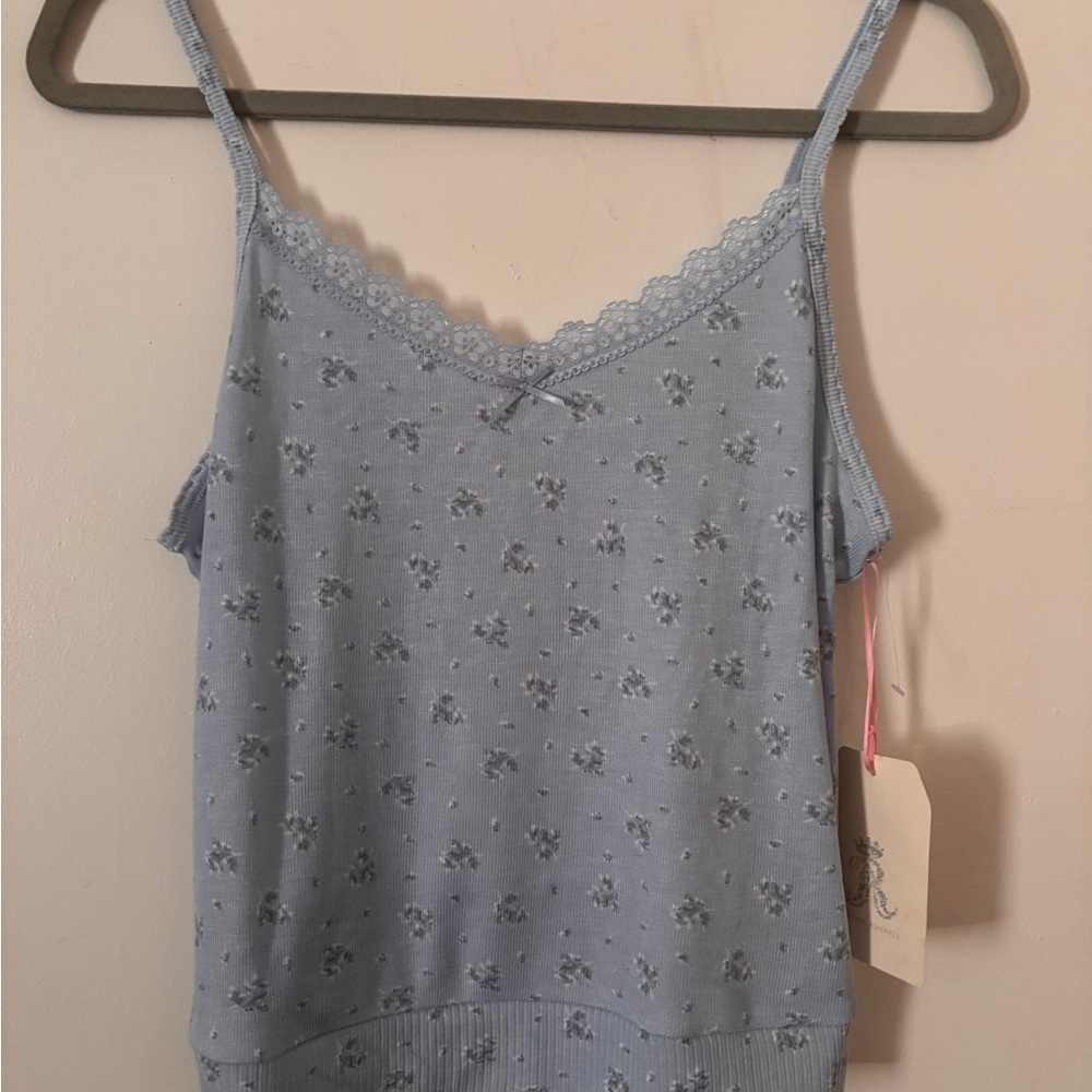 Light Blue Floral Knit Cami Tank Top